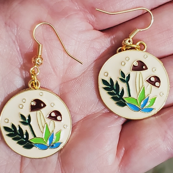 Sloth cactus enamel 18k real gold plated earrings handmade stud dangle artisan - Picture 7 of 11